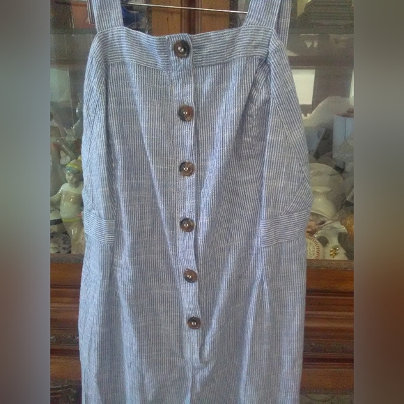 BNWOT PIN STRIPED OVERALLS BY JAPNA SZ.L COTTON BUTTONS FRONT - Picture 7 of 9